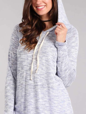 Chris And Carol Heathered Knit Long Sleeve Top With Striped Hoodie In Blue 1610080t