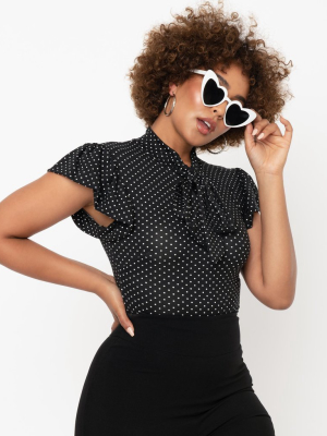 Black & White Polka Dot Bow Blouse