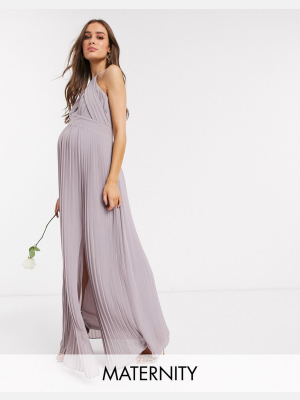 Tfnc Maternity Bridesmaid Exclusive Pleated Maxi Dress In Gray