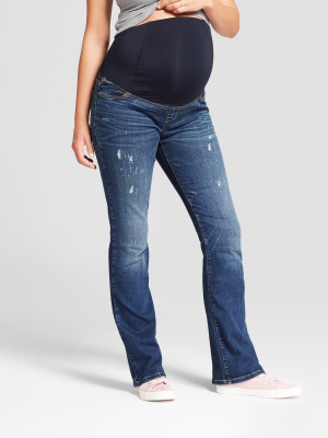 Maternity Crossover Panel Distressed Bootcut Jeans - Isabel Maternity By Ingrid & Isabel™ Medium Wash