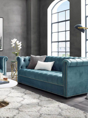 Hudson Upholstered Velvet Sofa Sea Blue