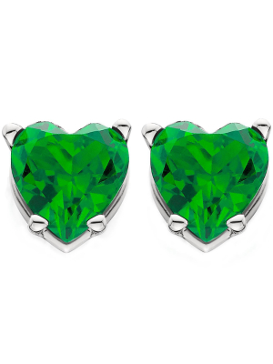 Pompeii3 1ct Heart Shape Simulated Emerald Studs Earrings 14k White Gold