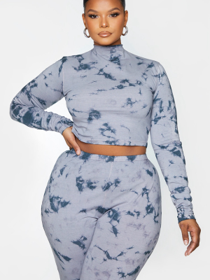 Plus Grey Tie Dye High Neck Crop Top