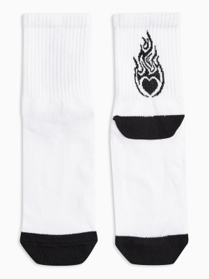 Black And White Heart Flame Tube Socks