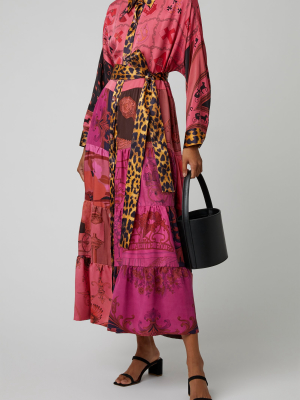 Exclusive One Of A Kind Leopard Trim Volant Shirt Dress
