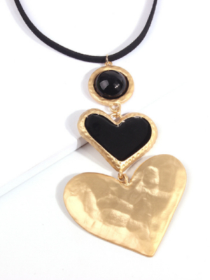 Double Black Heart Necklace