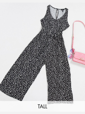 New Look Tall Drawstring Waist Jumpsuit In Black Pattern