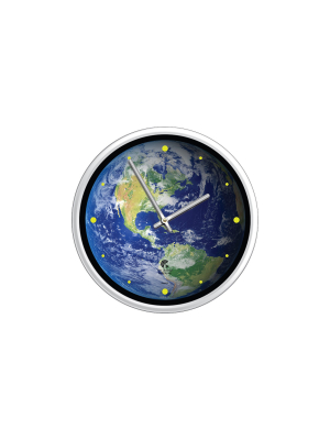 12.75" X 1.5" Earth The Beautiful Decorative Wall Clock White Frame - By Chicago Lighthouse
