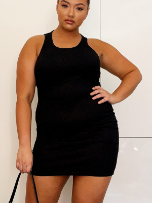 Plus Black Rib Racer Neck Bodycon Dress