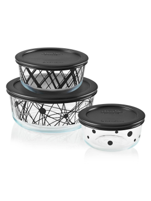 Pyrex 6pc Glass Round Decorated Food Storage Container Set - Noir