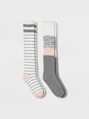 Women's Striped 2pk Cozy Knee High Socks - Gray/cream 4-10