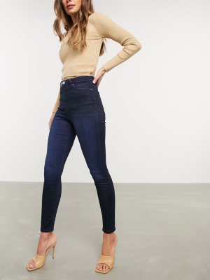 Asos Design High Rise Ridley 'skinny' Jeans In Blackened Blue Wash