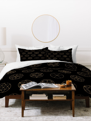 Black Florent Bodart Geo Circles Golden Duvet Cover - Deny Designs