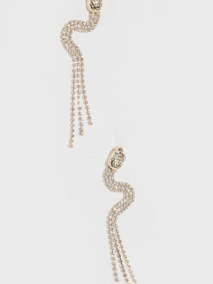 Gold Diamante Snake Tassel Earrings