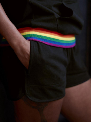 French Terry Track Shorts - Black With Rainbow Rib