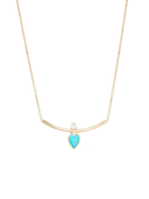 14k Pear Turquoise & Diamond Curved Bar Necklace