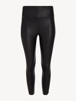 Black/gold Athletic Capri Leather Legging