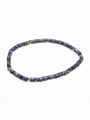 Jean Claude Rondelle Agate, Lapis & Dumarite Beads Strechable Bracelet