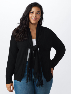 Roz & Ali Fringe Scarf Cardigan - Plus