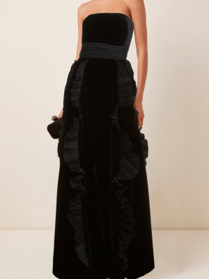 Strapless Ruffle-trimmed Velvet Gown