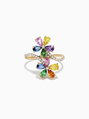 Effy Watercolors 14k Gold Multi Sapphire And Diamond Floral Ring, 3.03 Tcw