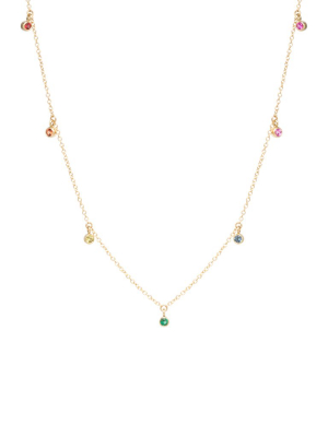 14k 7 Dangling Rainbow Sapphire Necklace