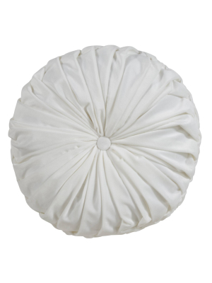 14" Round Velvet Pintucked Poly Filled Throw Pillow White - Saro Lifestyle