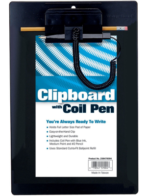 Mmf Industries Clipboard W/ Coil Pen Refillable Pen 8-1/2"x11" Black 258470004