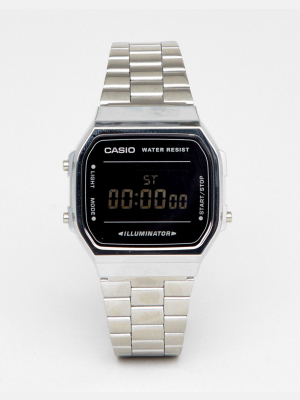 Casio A168w Digital Bracelet Watch In Silver/black Mirror