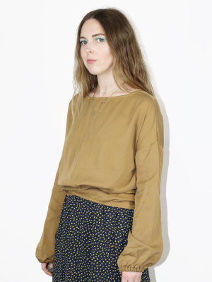 Balloon Sleeve Crew Bow Top – Camel