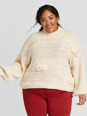 Women's Mock Turtleneck Fringe Pullover Sweater - Universal Thread™