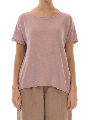 Short Sleeves Antique Rose Linen Top