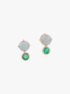 Opal & Emerald Dot Stud Earrings