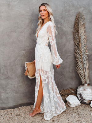 Peony Long Sleeve Lace Maxi Romper - Natural - Final Sale