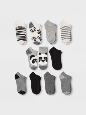 Women's Panda 10pk Low Cut Socks - Xhilaration™ Black/white/gray 4-10
