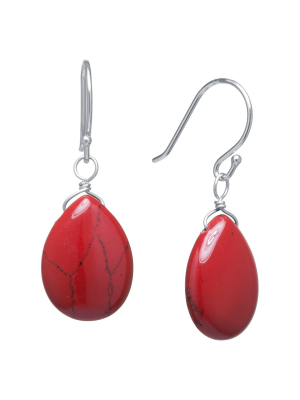 Sterling Silver Jasper Tear Drop Earrings - Red/silver