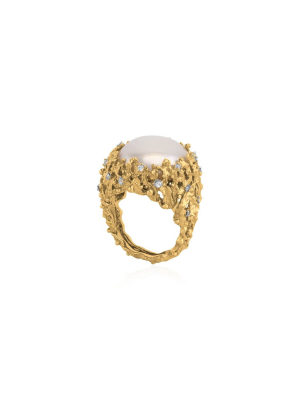 Ocean Ring With Pearl And Diamonds