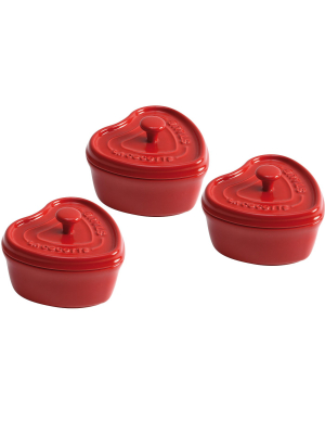 Staub Ceramic 3-pc Mini Heart Cocotte Set - Cherry