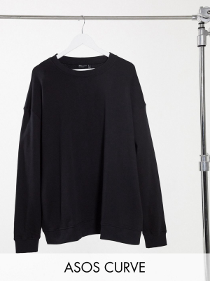 Asos Design Curve Organic Cotton Oversized Sweatshirt In Black