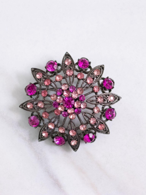 Vintage Pink Rhinestone Pinwheel Medallion Brooch