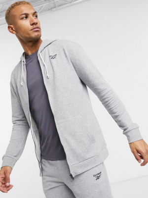 Reebok Training Zip Thru Hoodie In Gray Marl