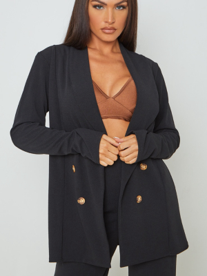 Black Oversized Shoulder Pad Button Detail Blazer