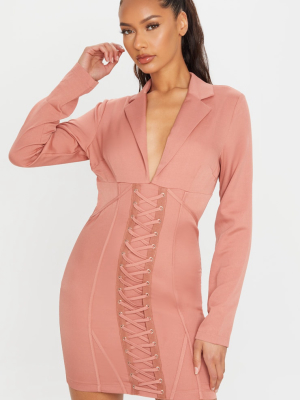 Deep Rose Long Sleeve Corset Lace Up Blazer...