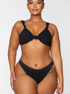 Black Knotted Rib Bikini Top