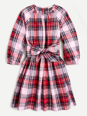 Girls' Tie-waist Dress Dress In Tartan