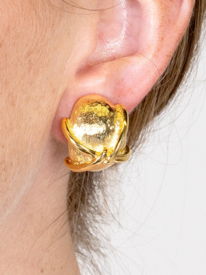 "x" Gold Button Clip Earring