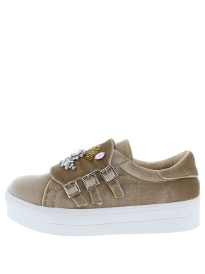 Golly37 Nude Embellished Multi Buckle Sneaker Flat