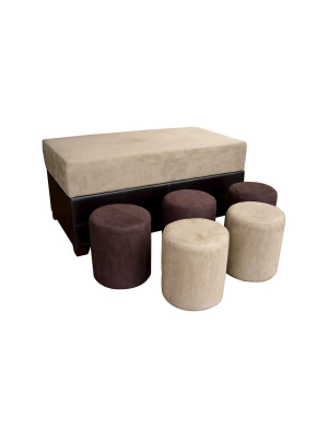 Shades Storage Ottoman With 5 Ottomans Brown - Ore International