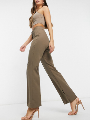 4th + Reckless Slim Leg Pants With Side Slit Detail In Taupe Brown