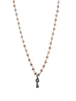 Natural Stone Beaded Diamond Key Necklace